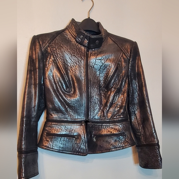 ROBERT RODRIGUEZ -size 6- metalic leather jacket 100%leather - Picture 3 of 12